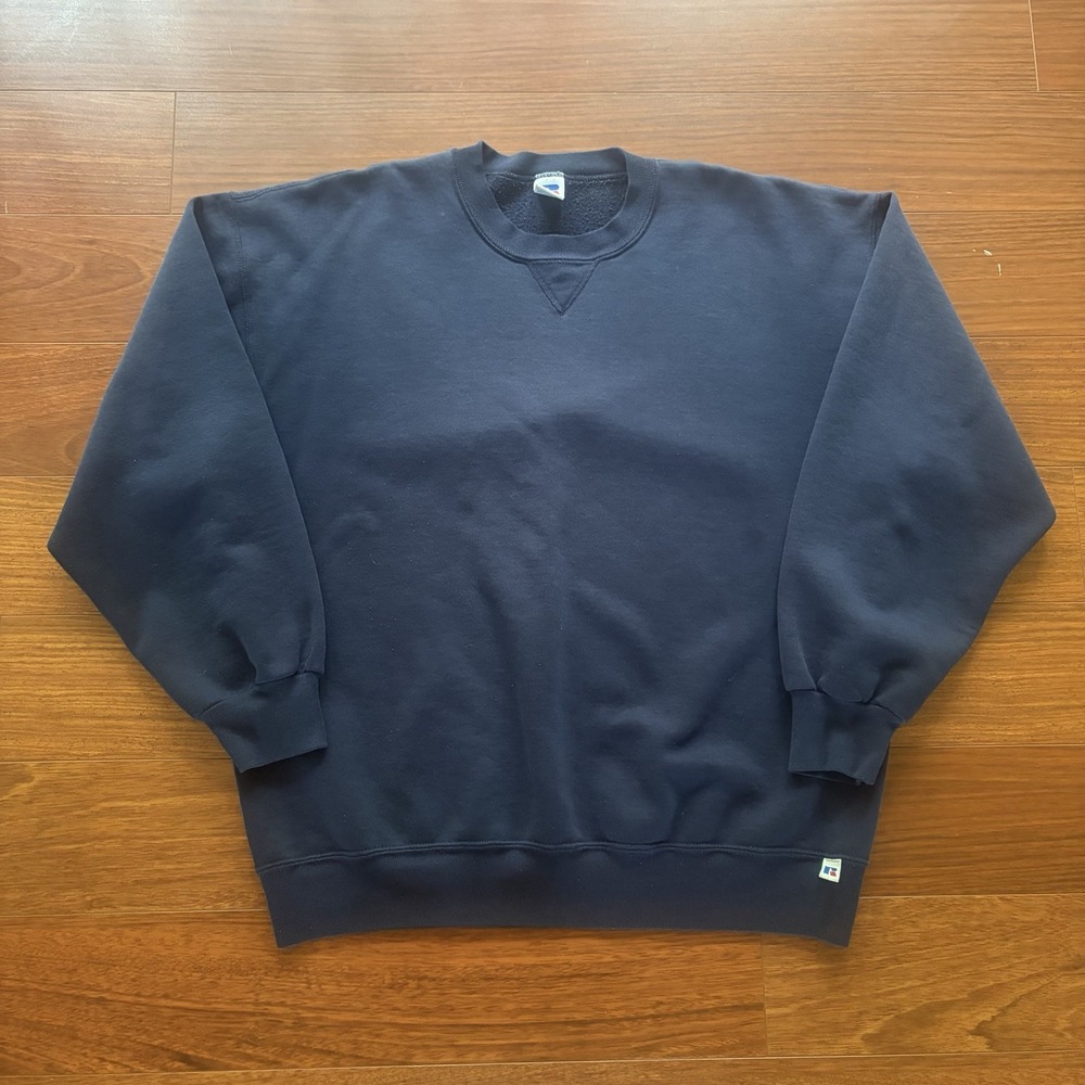 Vintage Russell Made in USA Sweatshirt Blank Pullover Navy XL
